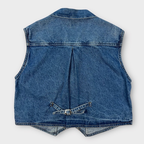 VINTAGE Denim Vest Christmas Women LARGE Upper West Side Holiday Cottagecore Art - Picture 4 of 10
